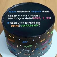 cake nerd linguagem de programação escrita num fundo preto
